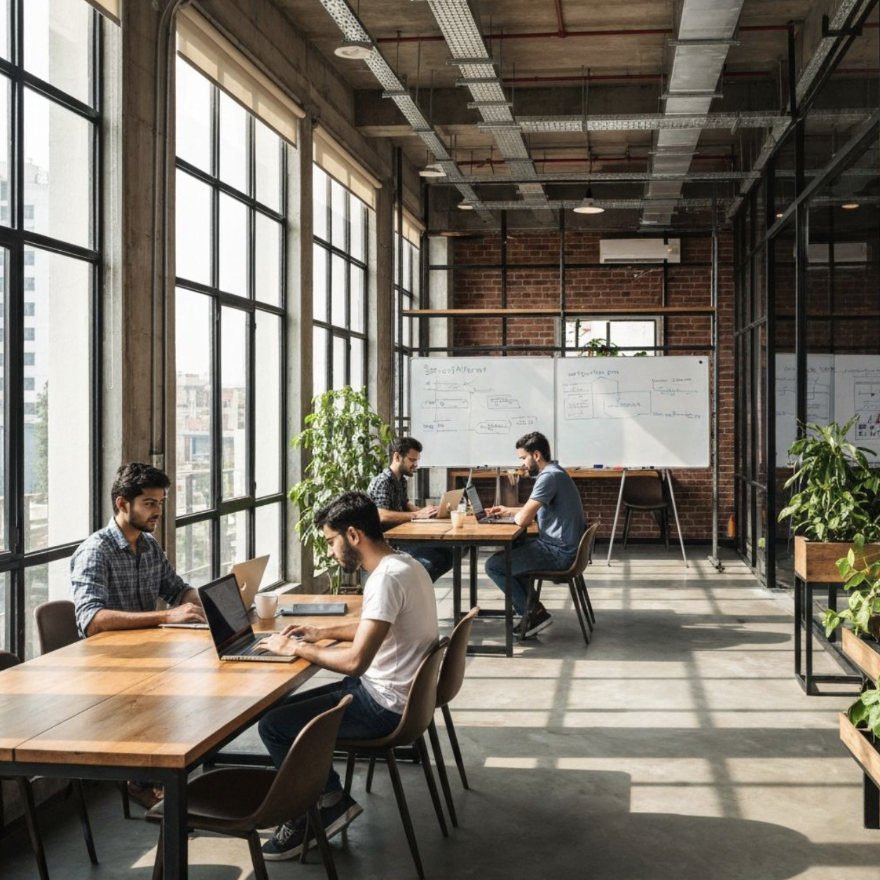 Modern co-working space with founders collaborating